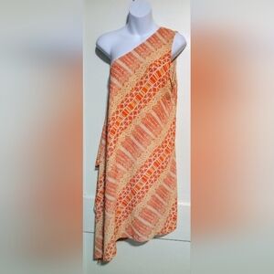 🛍️ BUNDLE ONLY🛍️Vince Camuto One Shoulder Dress in Orange and Cream Pattern